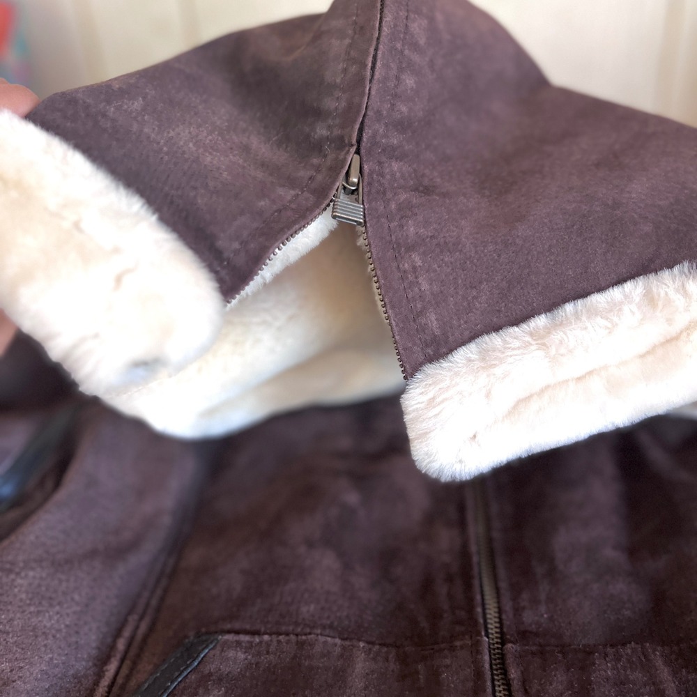 Baby Phat Brown Leather Faux Fur Lined Zip Up Hood Jacket Buckle Collar Womens L - Picture 11 of 12